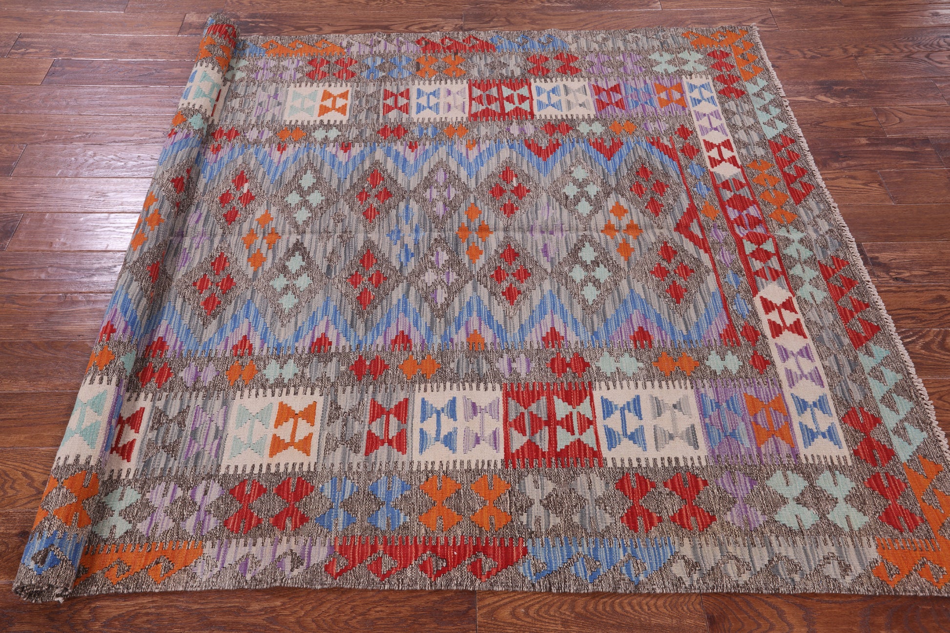 Reversible Kilim Flat Weave Wool On Wool Rug - 5' 7" X 7' 7" - Golden Nile
