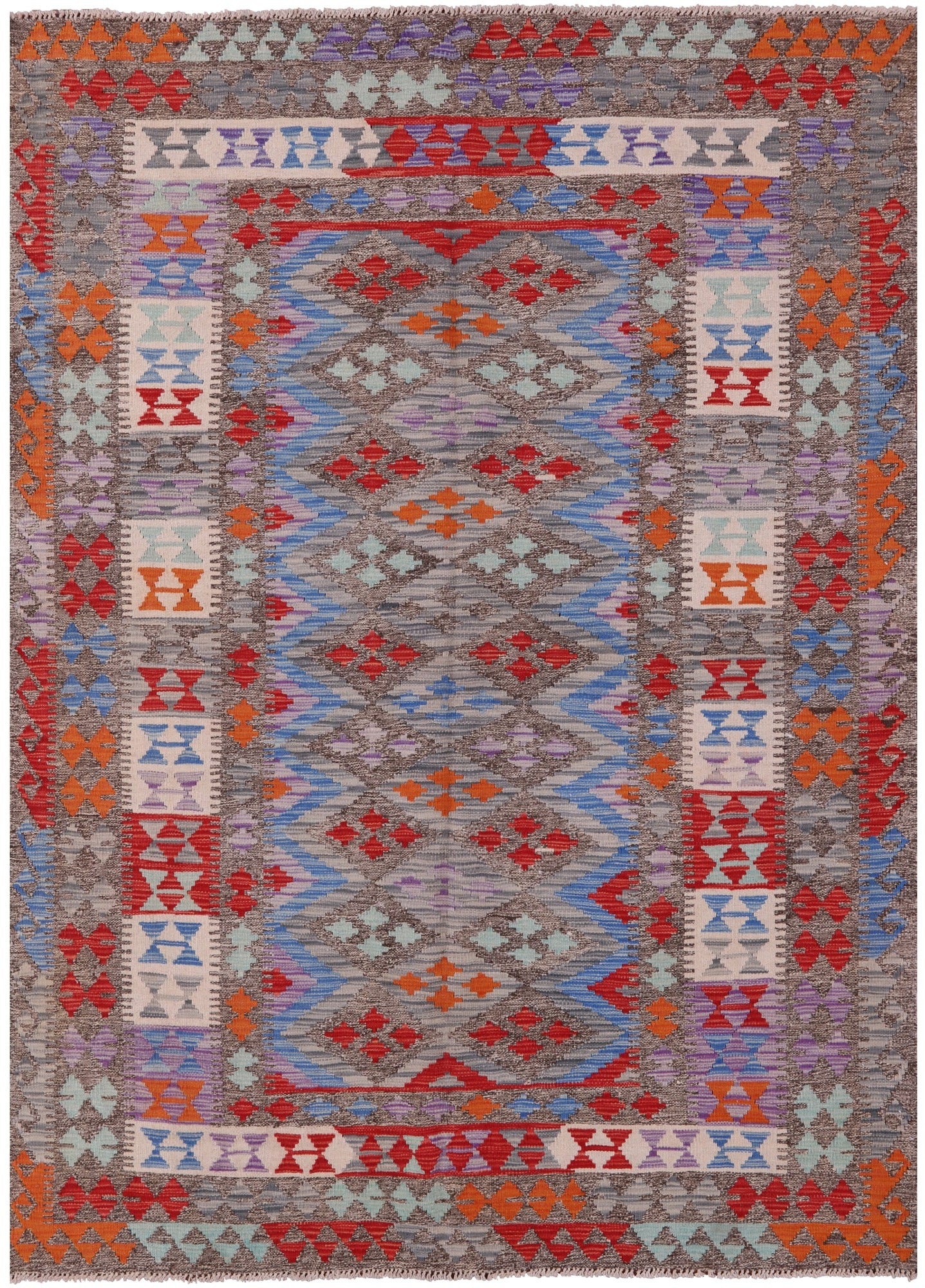 Reversible Kilim Flat Weave Wool On Wool Rug - 5' 7" X 7' 7" - Golden Nile