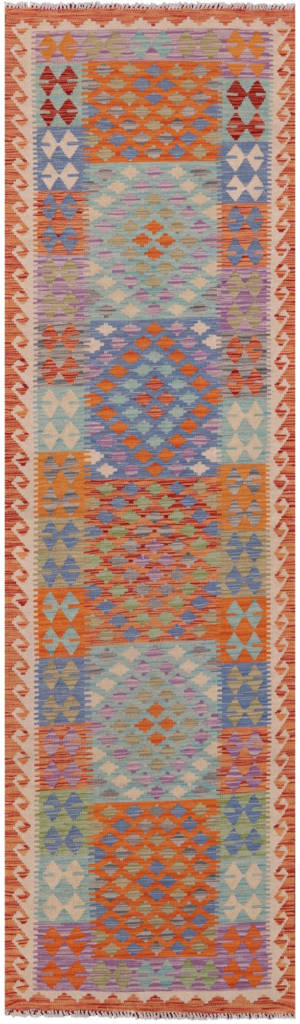 Reversible Kilim Flat Weave Wool On Wool Runner Rug - 2' 9" X 9' 5" - Golden Nile
