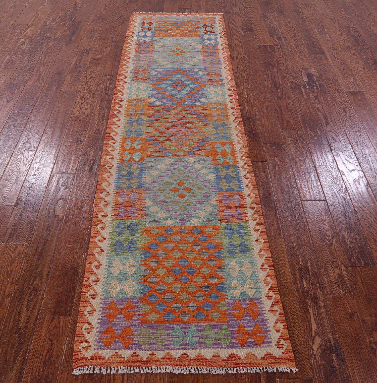 Reversible Kilim Flat Weave Wool On Wool Runner Rug - 2' 9" X 9' 5" - Golden Nile