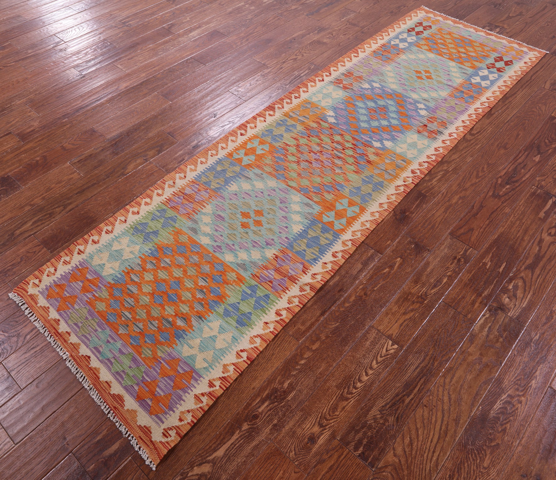 Reversible Kilim Flat Weave Wool On Wool Runner Rug - 2' 9" X 9' 5" - Golden Nile