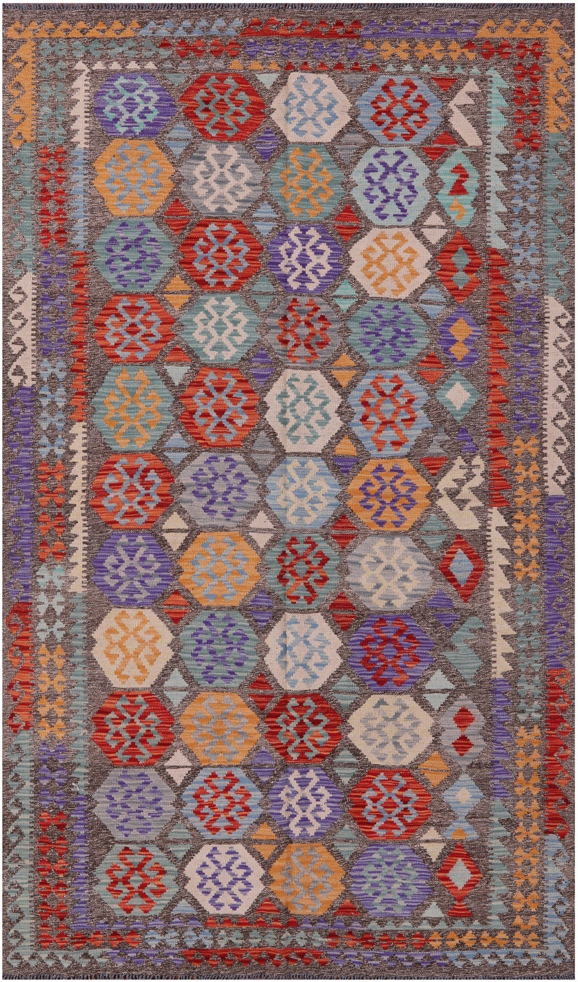 Reversible Kilim Flat Weave Wool On Wool Rug - 4' 11" X 8' 3" - Golden Nile