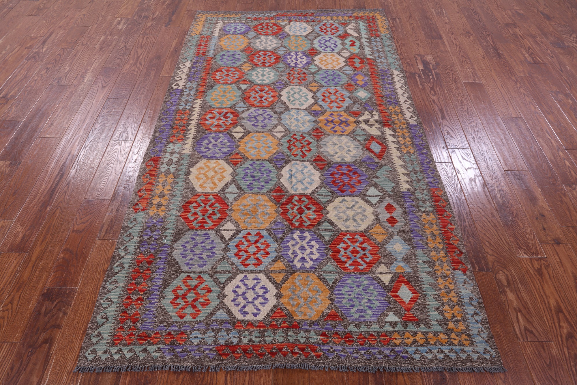 Reversible Kilim Flat Weave Wool On Wool Rug - 4' 11" X 8' 3" - Golden Nile