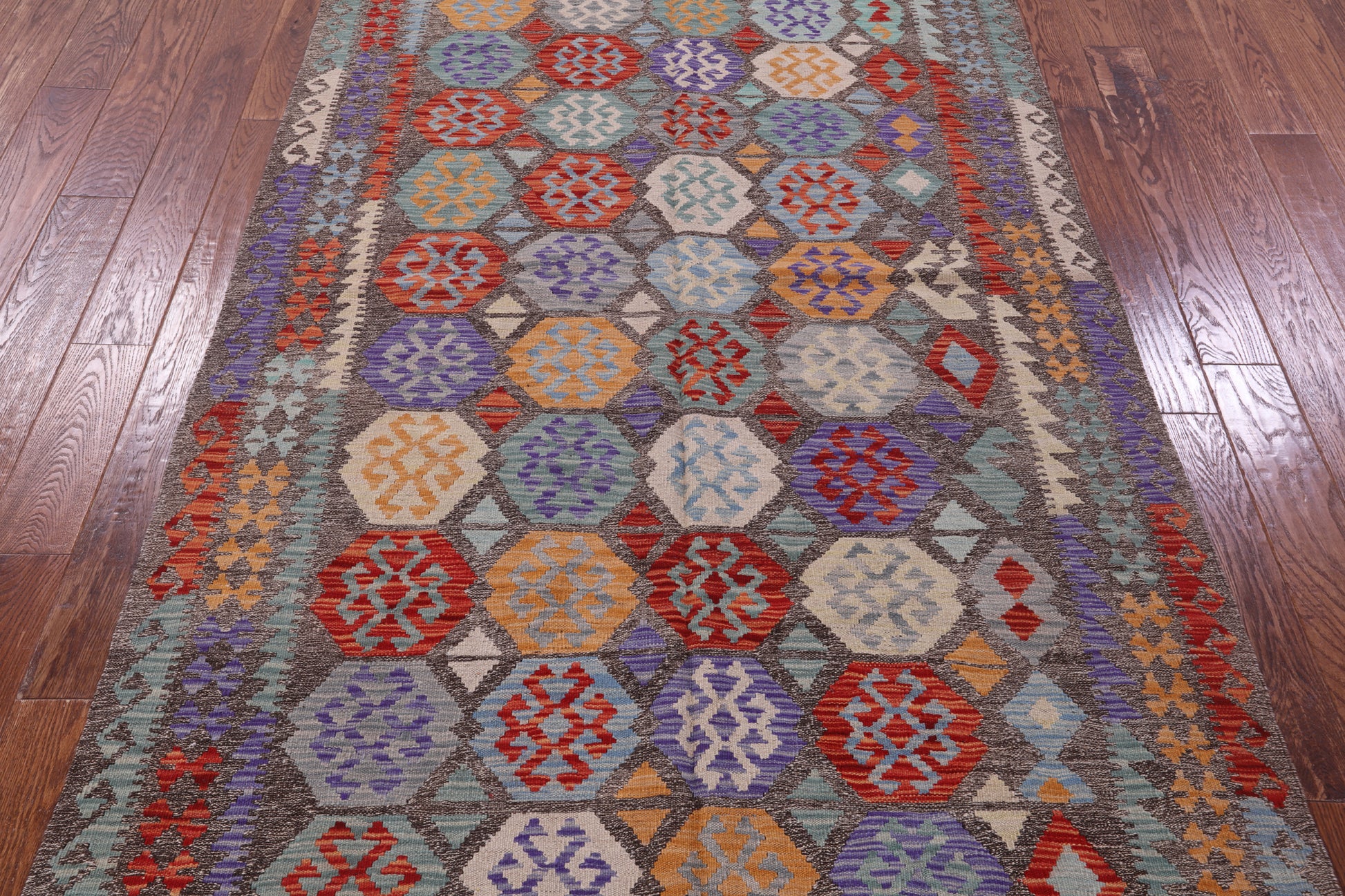Reversible Kilim Flat Weave Wool On Wool Rug - 4' 11" X 8' 3" - Golden Nile