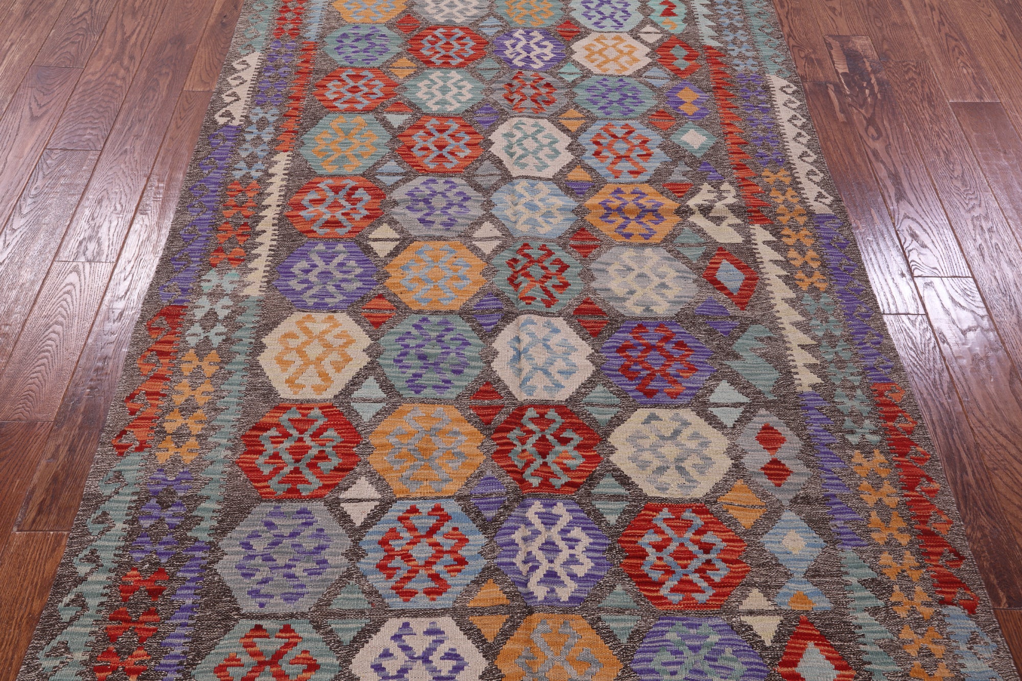 Reversible Kilim Flat Weave Wool On Wool Rug - 4' 11" X 8' 3" - Golden Nile