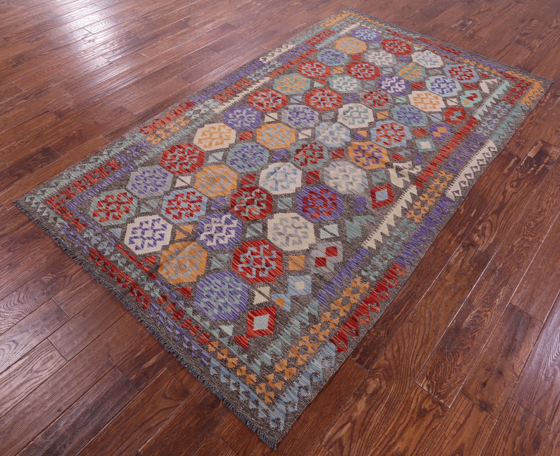Reversible Kilim Flat Weave Wool On Wool Rug - 4' 11" X 8' 3" - Golden Nile