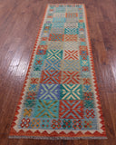 Reversible Kilim Flat Weave Wool On Wool Runner Rug - 3' 1" X 9' 10" - Golden Nile