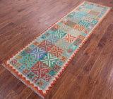 Reversible Kilim Flat Weave Wool On Wool Runner Rug - 3' 1" X 9' 10" - Golden Nile