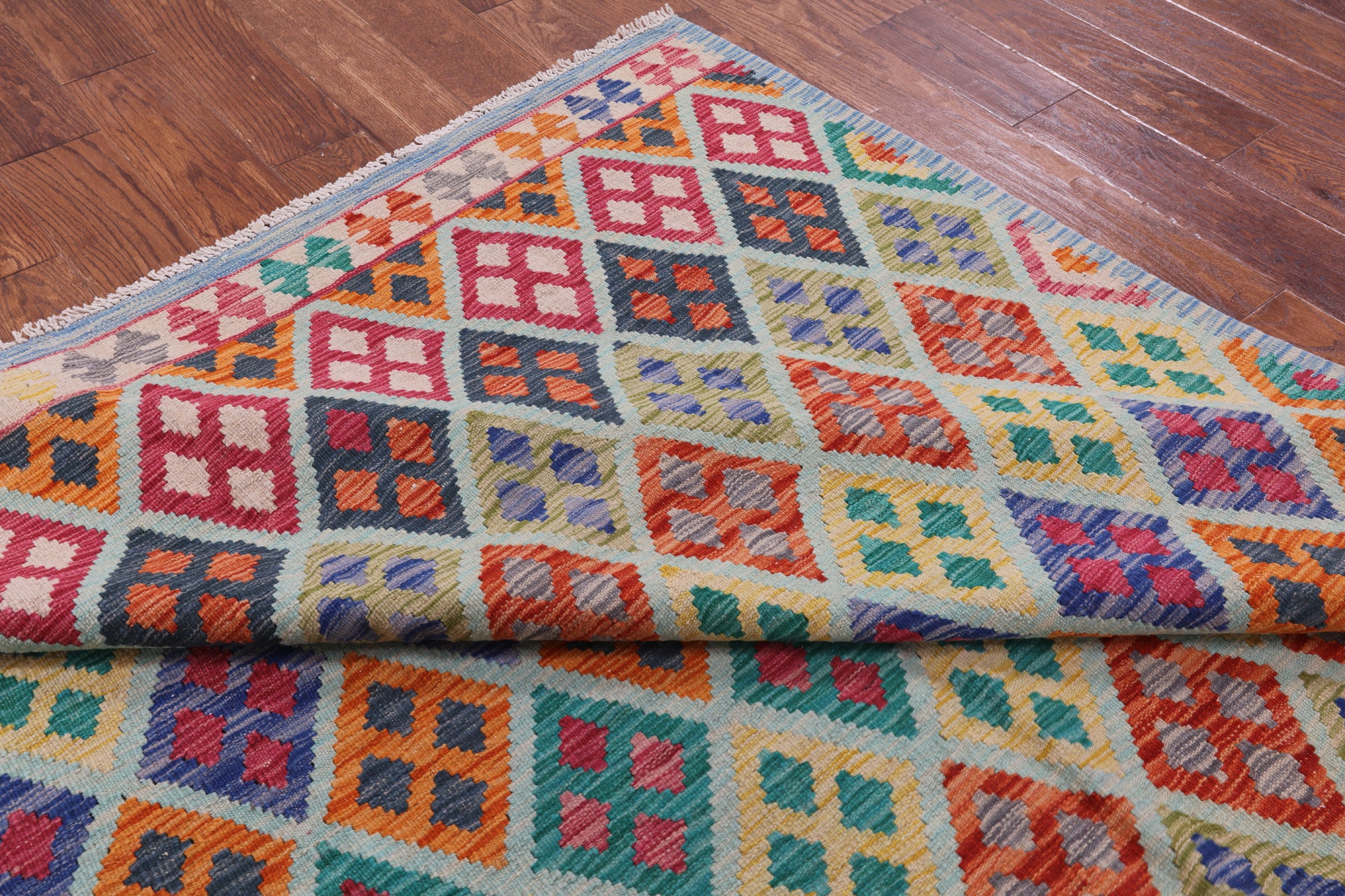 Reversible Kilim Flat Weave Wool On Wool Rug - 6' 0" X 7' 11" - Golden Nile