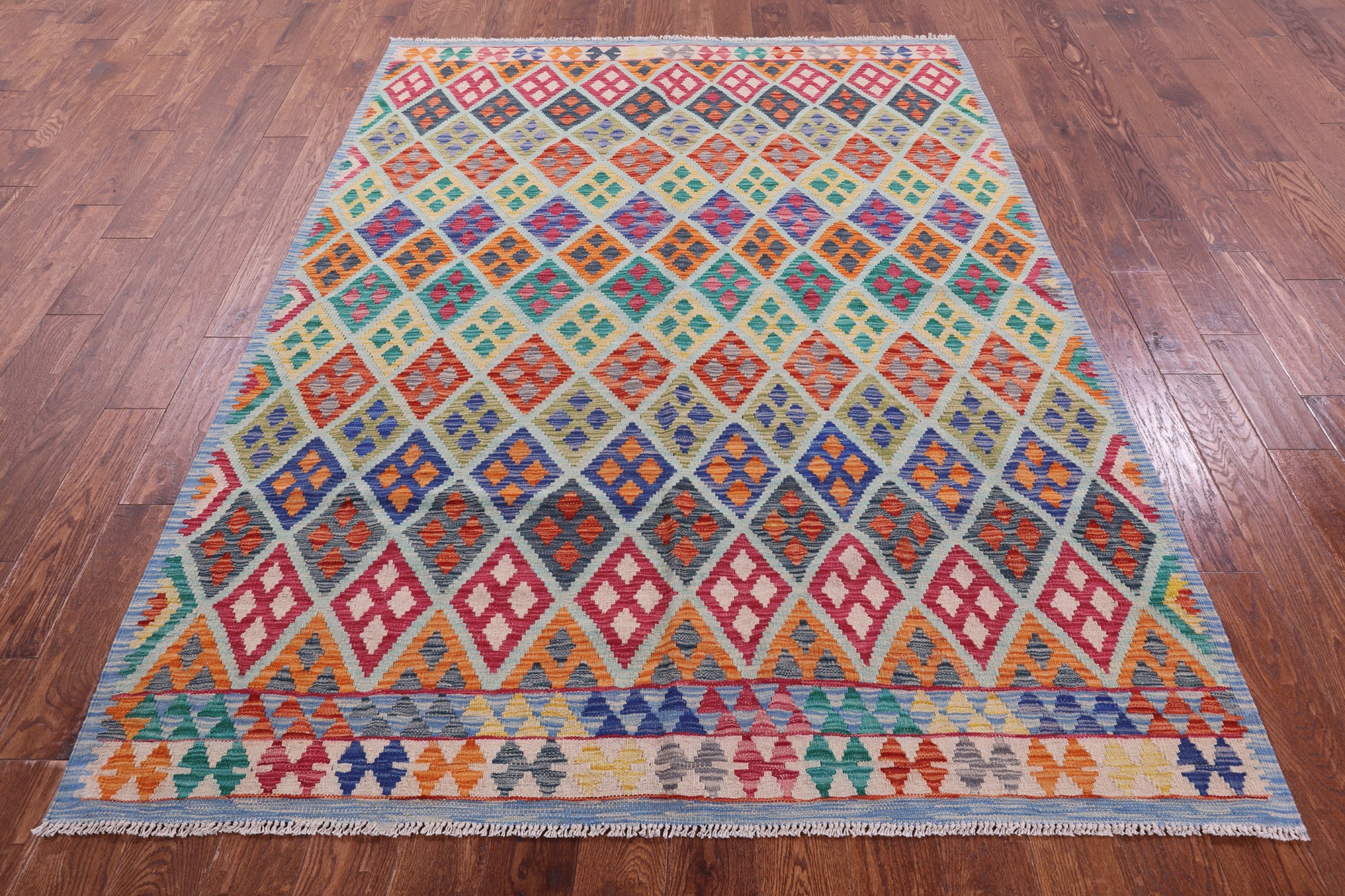 Reversible Kilim Flat Weave Wool On Wool Rug - 6' 0" X 7' 11" - Golden Nile