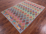Reversible Kilim Flat Weave Wool On Wool Rug - 6' 0" X 7' 11" - Golden Nile