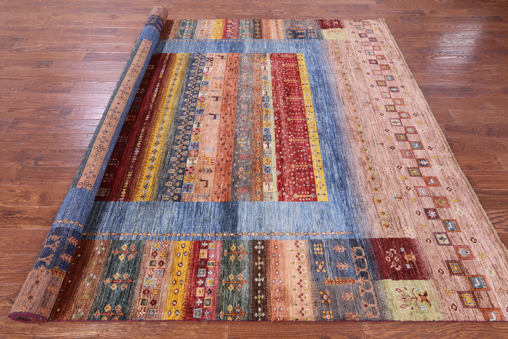 Tribal Persian Gabbeh Handmade Wool Rug - 8' 2" X 9' 7" - Golden Nile