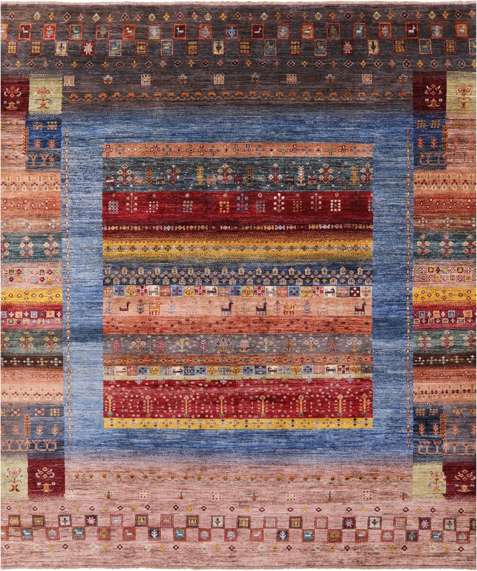 Tribal Persian Gabbeh Handmade Wool Rug - 8' 2" X 9' 7" - Golden Nile