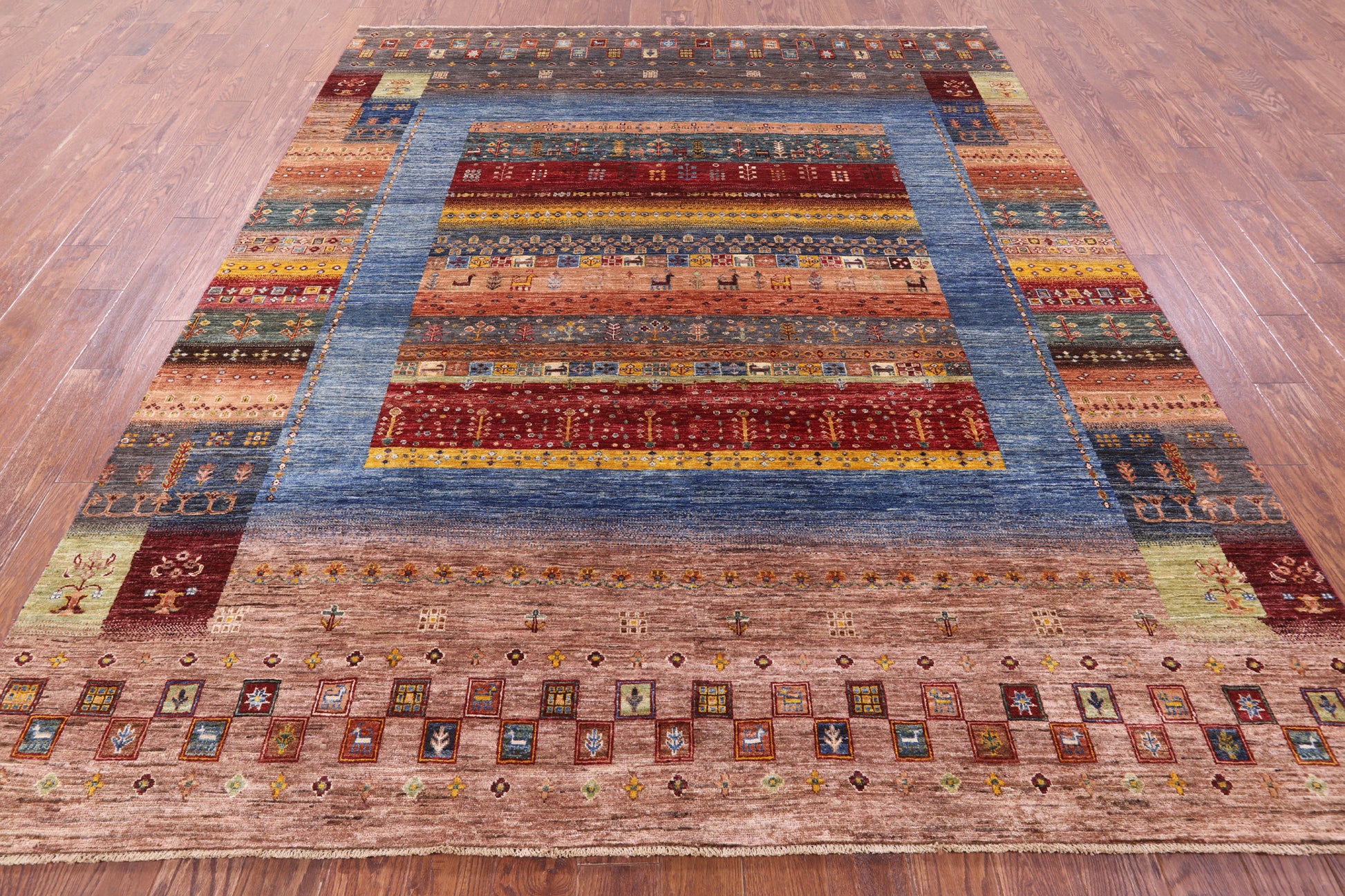 Tribal Persian Gabbeh Handmade Wool Rug - 8' 2" X 9' 7" - Golden Nile