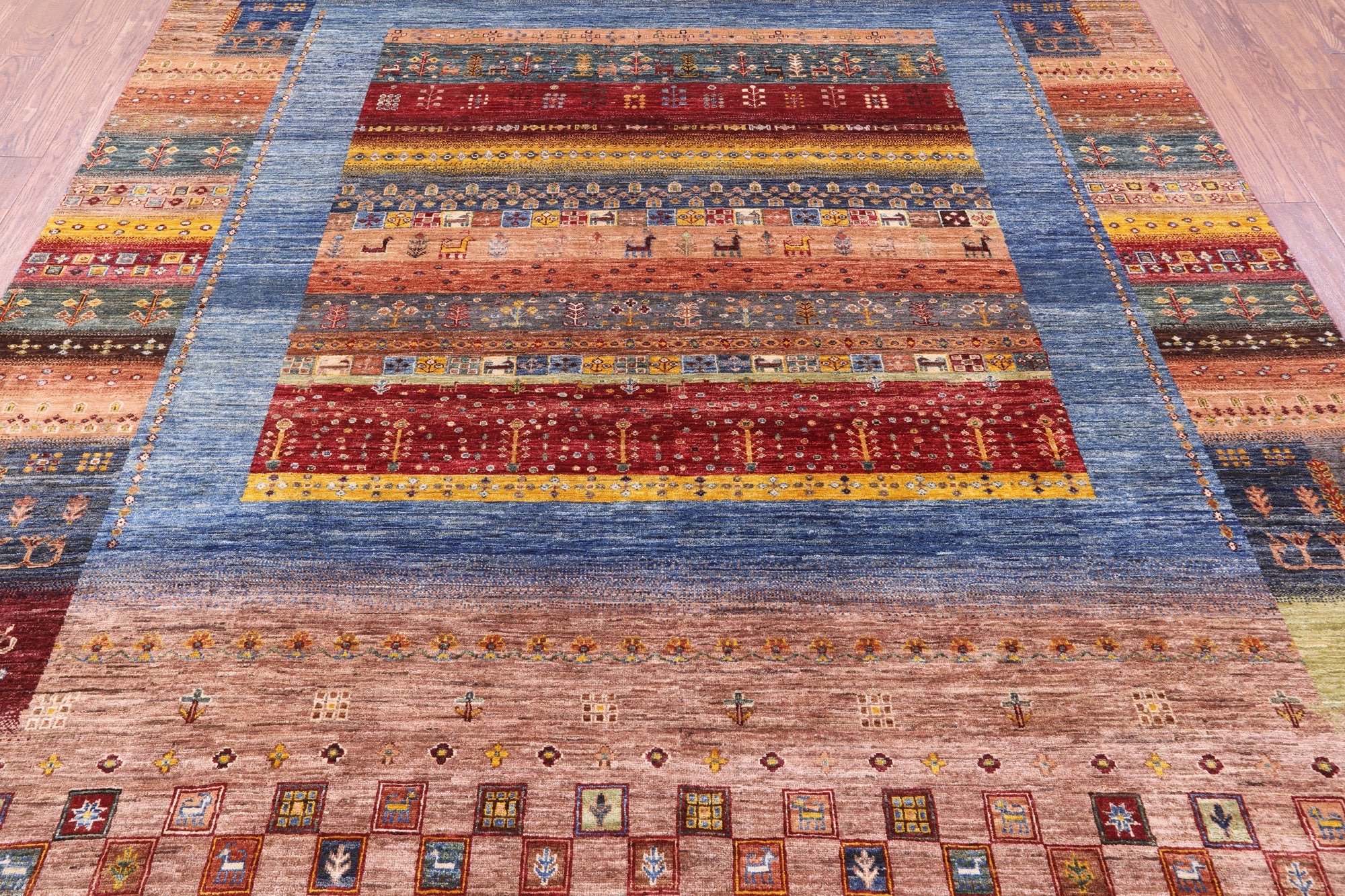 Tribal Persian Gabbeh Handmade Wool Rug - 8' 2" X 9' 7" - Golden Nile