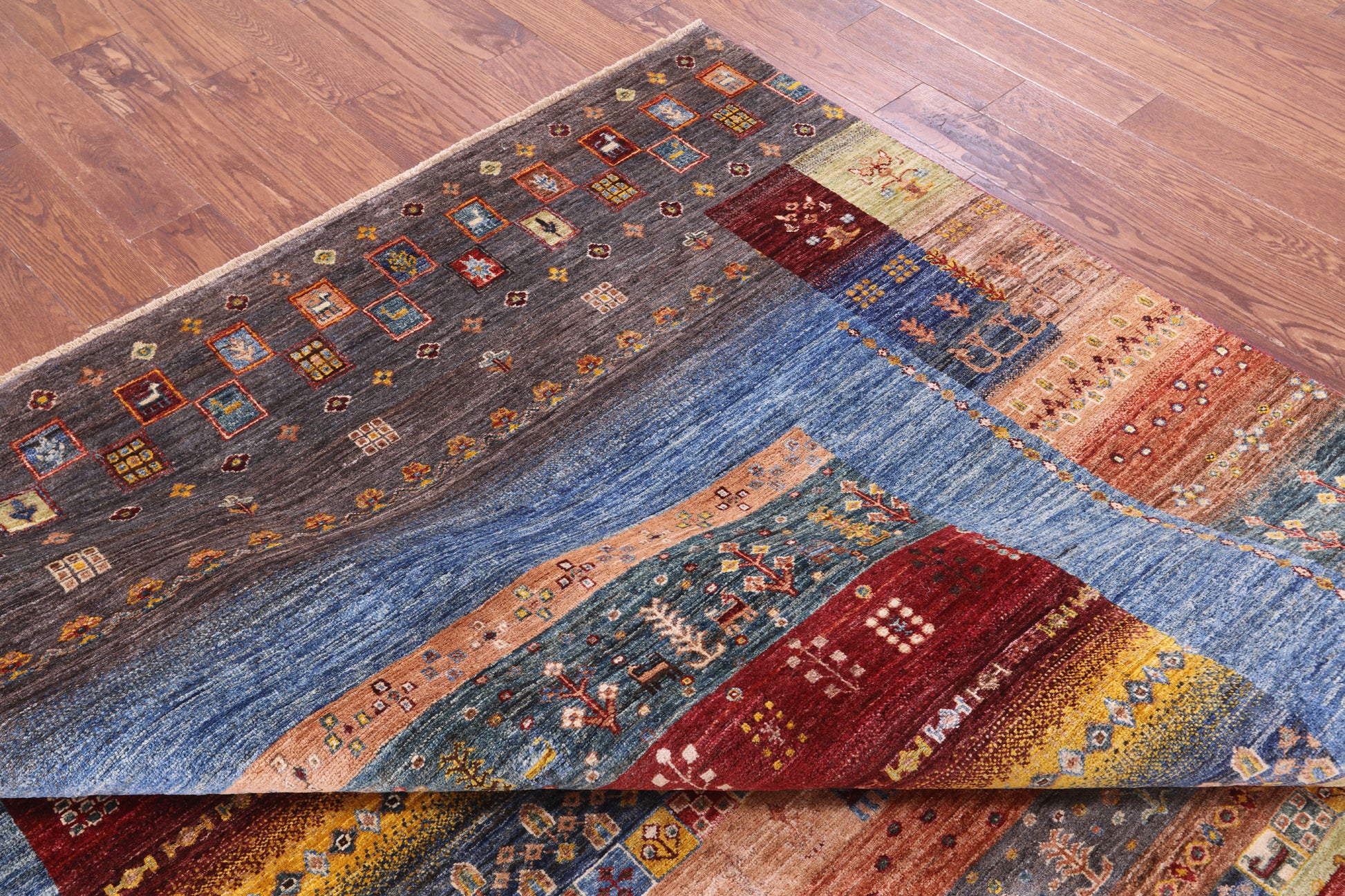 Tribal Persian Gabbeh Handmade Wool Rug - 8' 2" X 9' 7" - Golden Nile