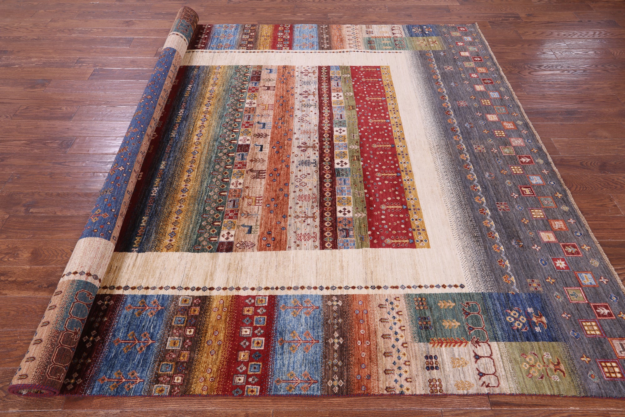 Tribal Persian Gabbeh Hand Knotted Wool Rug - 8' 0" X 9' 9" - Golden Nile