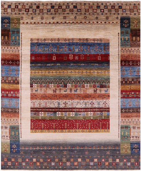 Tribal Persian Gabbeh Hand Knotted Wool Rug - 8' 0" X 9' 9" - Golden Nile
