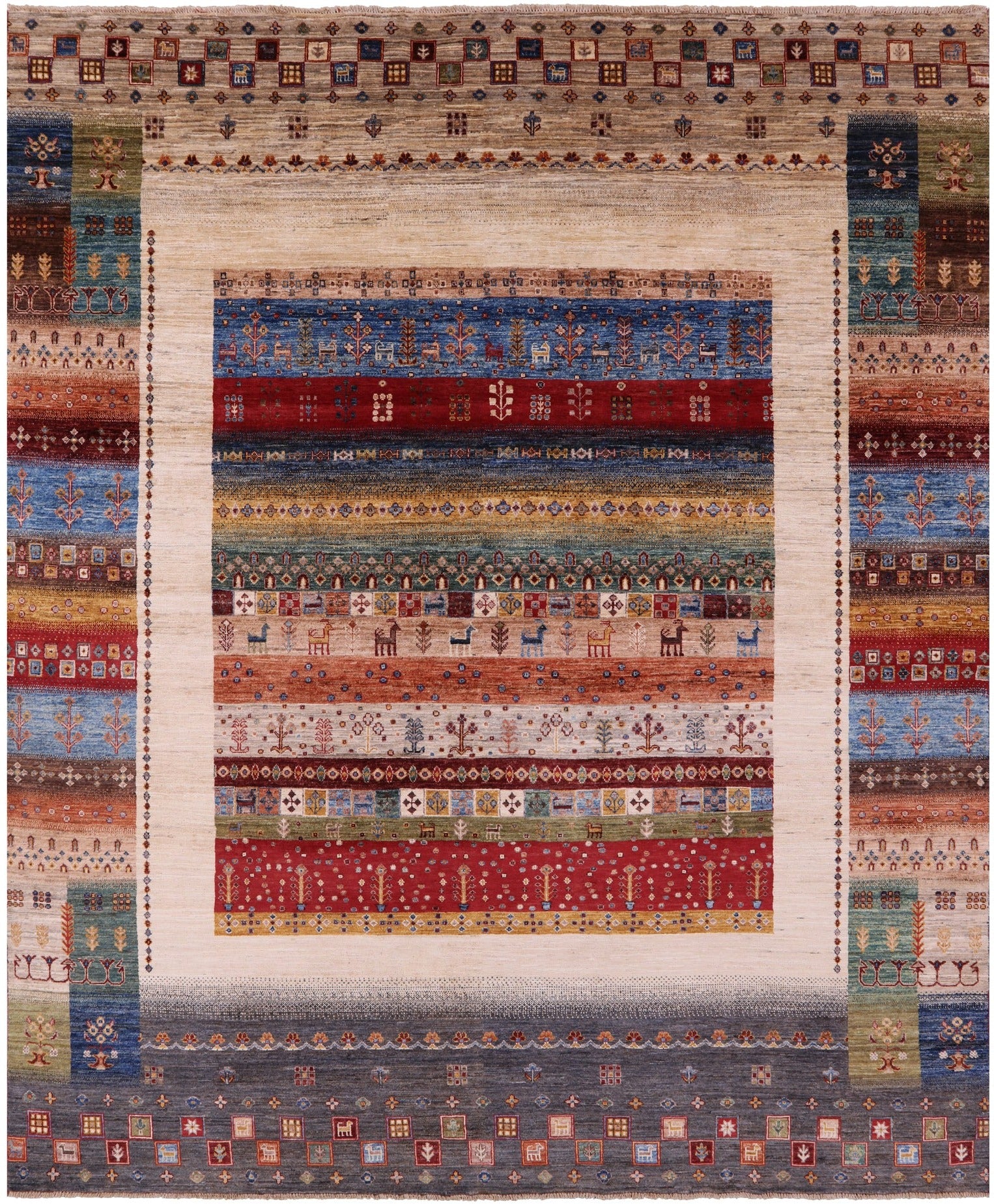 Tribal Persian Gabbeh Hand Knotted Wool Rug - 8' 0" X 9' 9" - Golden Nile