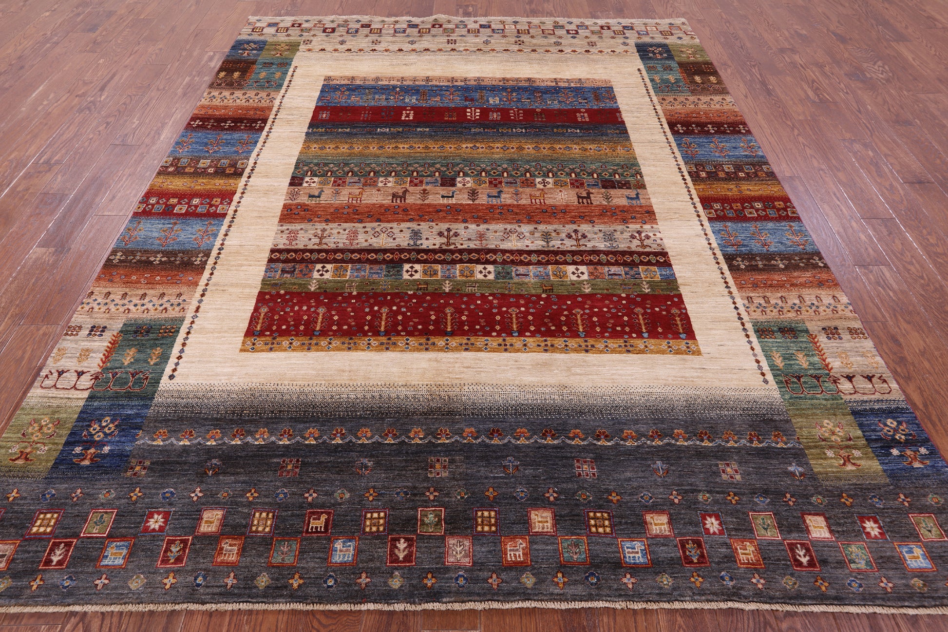 Tribal Persian Gabbeh Hand Knotted Wool Rug - 8' 0" X 9' 9" - Golden Nile