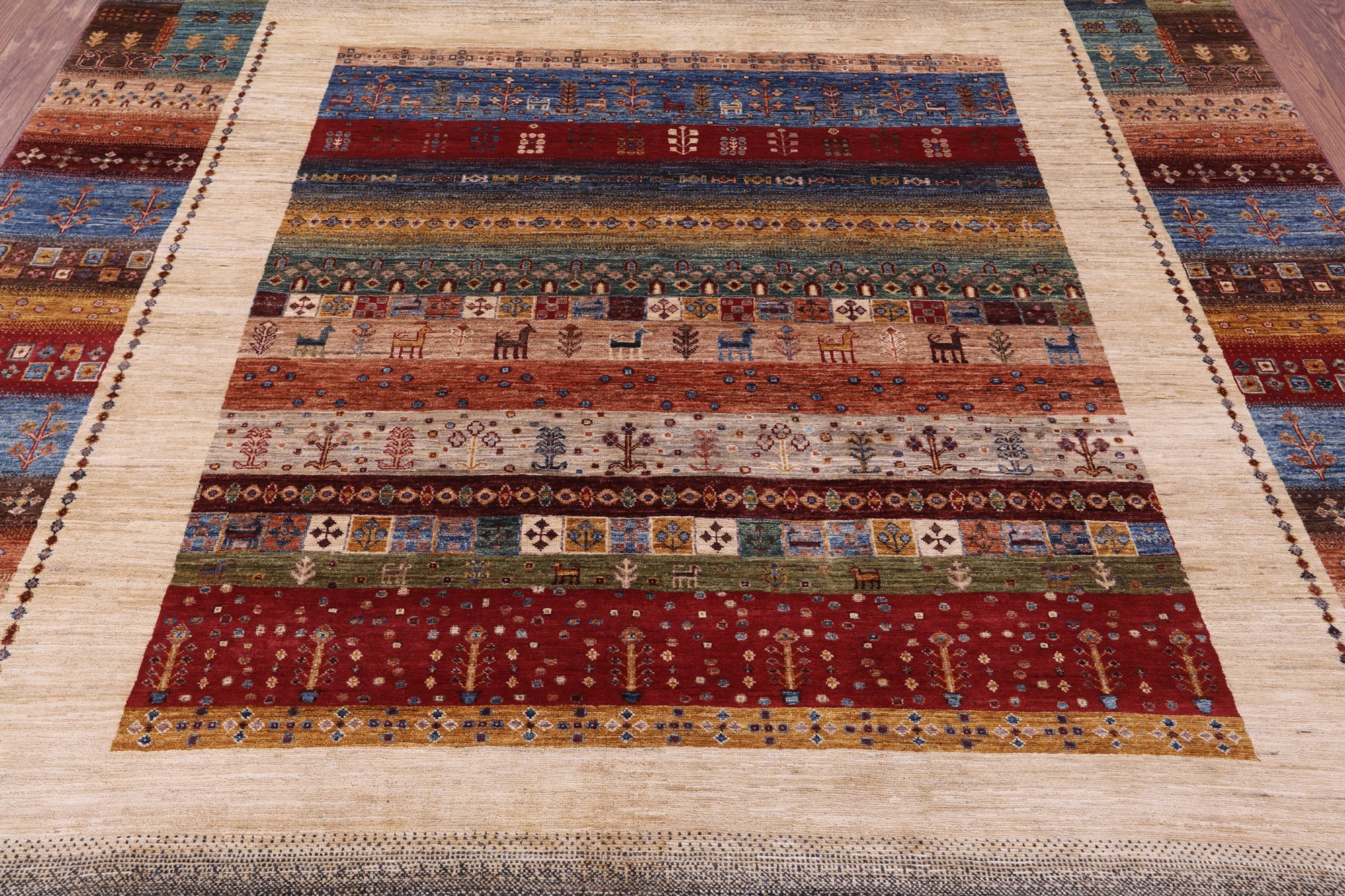 Tribal Persian Gabbeh Hand Knotted Wool Rug - 8' 0" X 9' 9" - Golden Nile