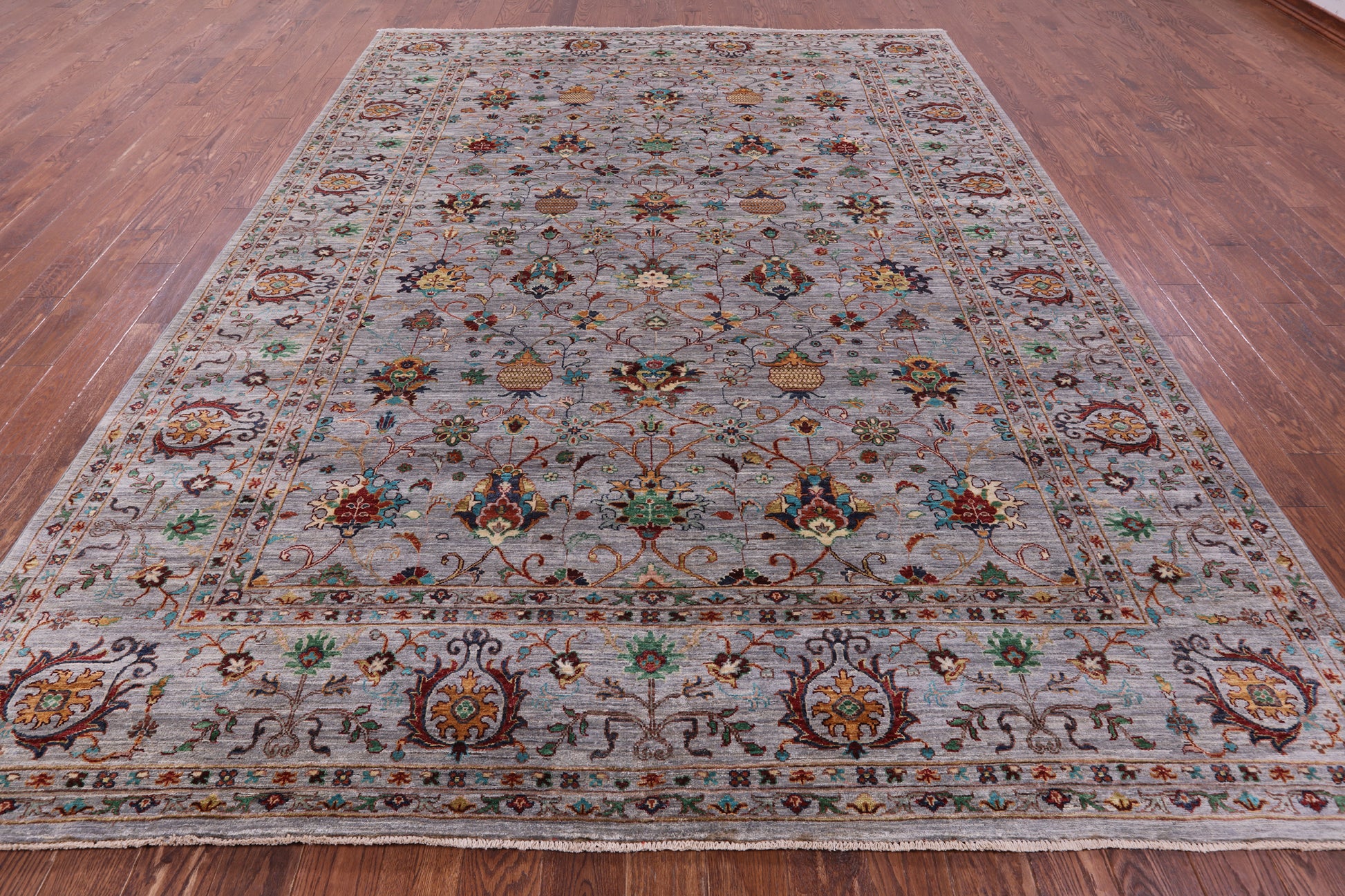 Grey Peshawar Hand Knotted Wool Rug - 8' 11" X 11' 11" - Golden Nile