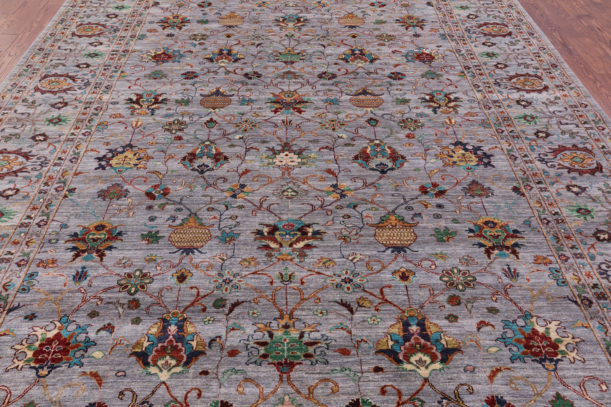 Grey Peshawar Hand Knotted Wool Rug - 8' 11" X 11' 11" - Golden Nile
