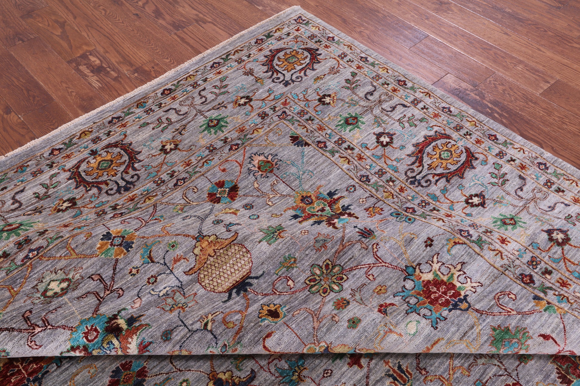 Grey Peshawar Hand Knotted Wool Rug - 8' 11" X 11' 11" - Golden Nile