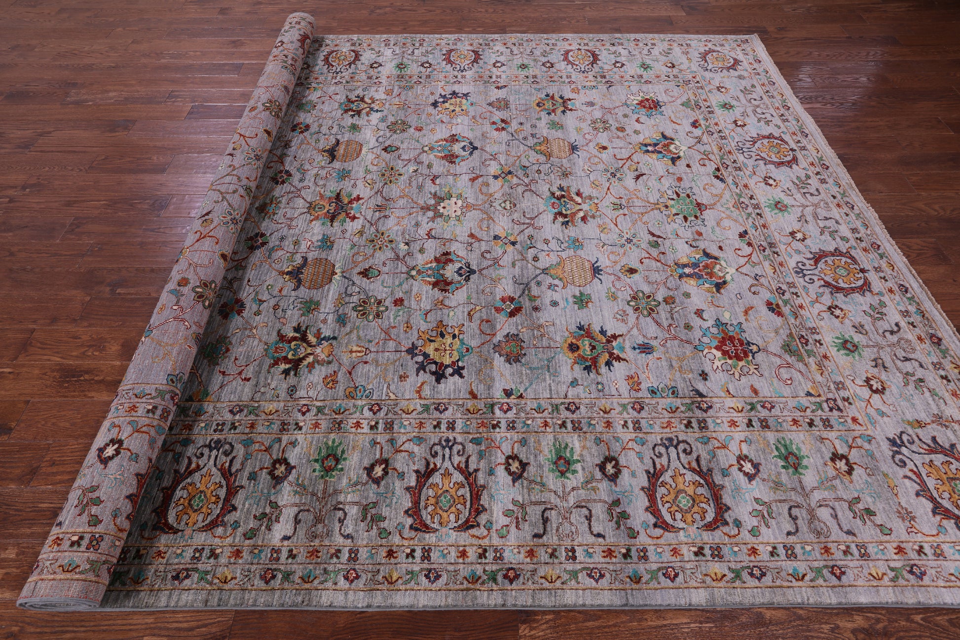 Grey Peshawar Hand Knotted Wool Rug - 8' 11" X 11' 11" - Golden Nile