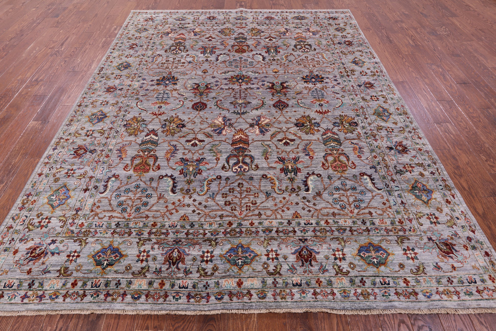 Grey Peshawar Hand Knotted Wool Rug - 8' 0" X 9' 10" - Golden Nile