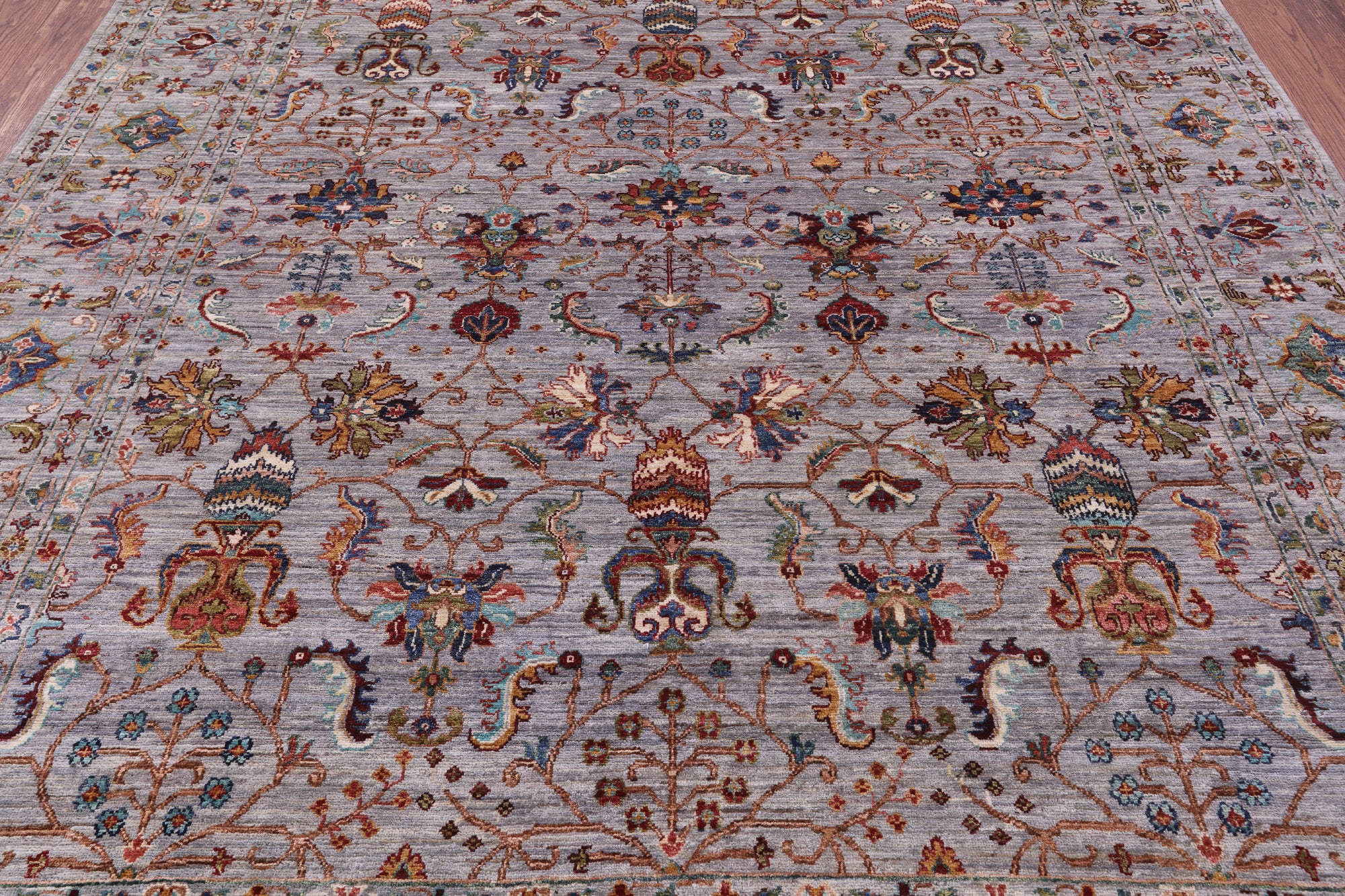 Grey Peshawar Hand Knotted Wool Rug - 8' 0" X 9' 10" - Golden Nile