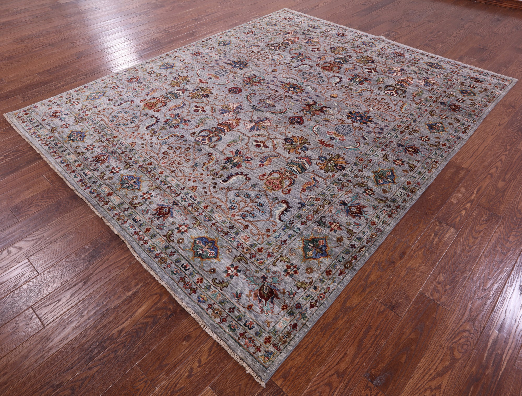 Grey Peshawar Hand Knotted Wool Rug - 8' 0" X 9' 10" - Golden Nile