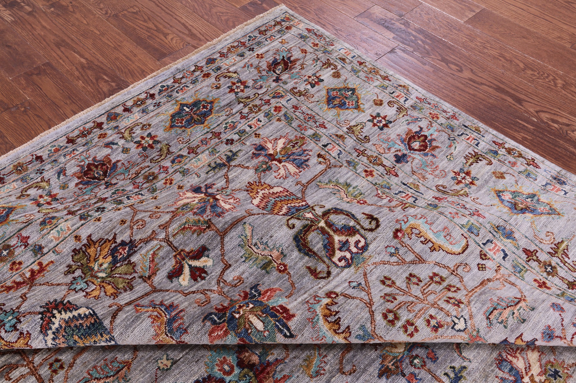 Grey Peshawar Hand Knotted Wool Rug - 8' 0" X 9' 10" - Golden Nile