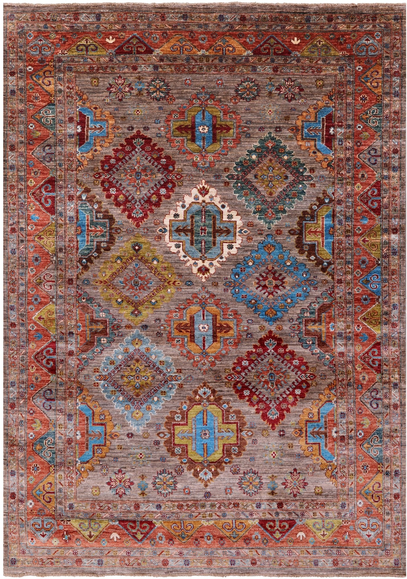 Super Kazak Hand Knotted Wool Rug - 5' 8" X 8' 2" - Golden Nile
