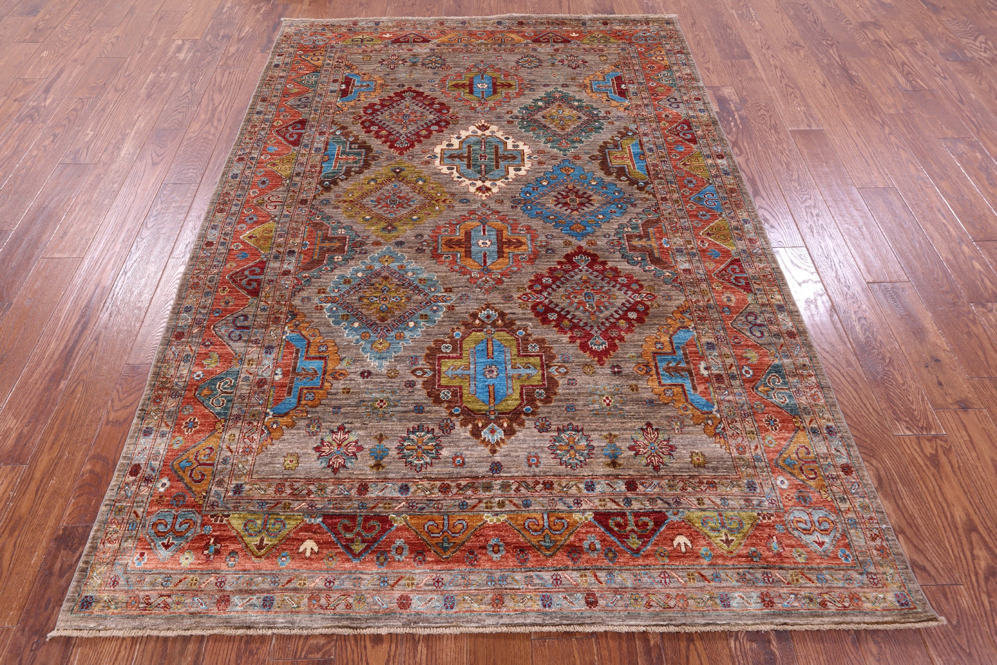 Super Kazak Hand Knotted Wool Rug - 5' 8" X 8' 2" - Golden Nile