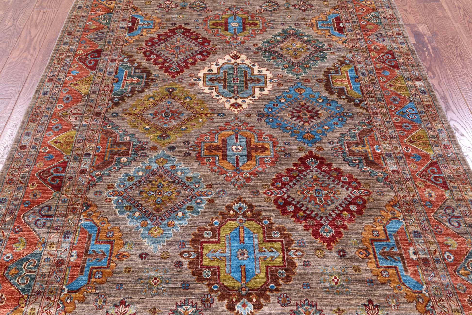 Super Kazak Hand Knotted Wool Rug - 5' 8" X 8' 2" - Golden Nile