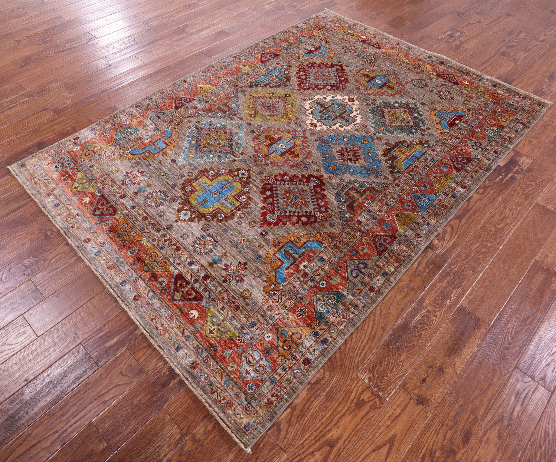 Super Kazak Hand Knotted Wool Rug - 5' 8" X 8' 2" - Golden Nile