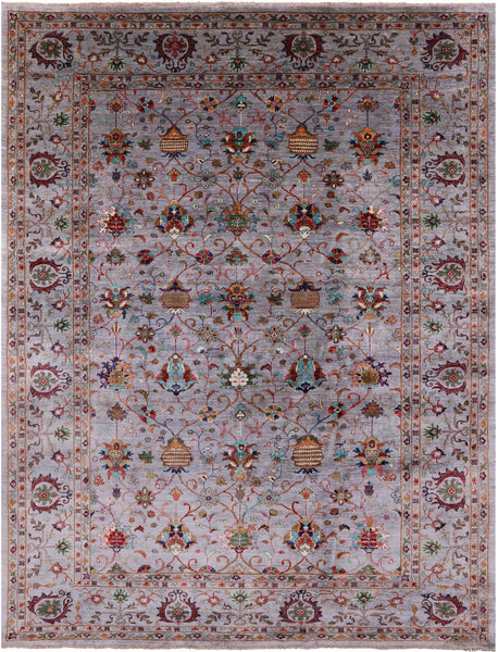 Grey Peshawar Hand Knotted Wool Rug - 9' 1" X 11' 11" - Golden Nile