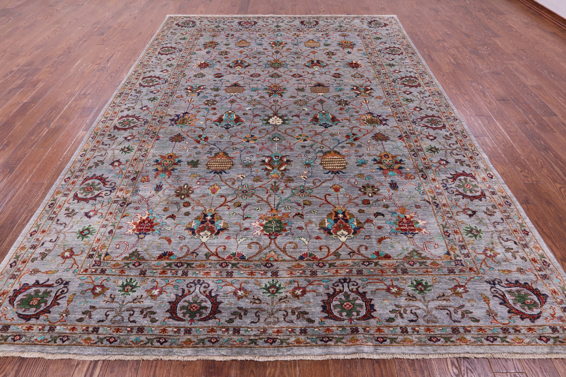 Grey Peshawar Hand Knotted Wool Rug - 9' 1" X 11' 11" - Golden Nile