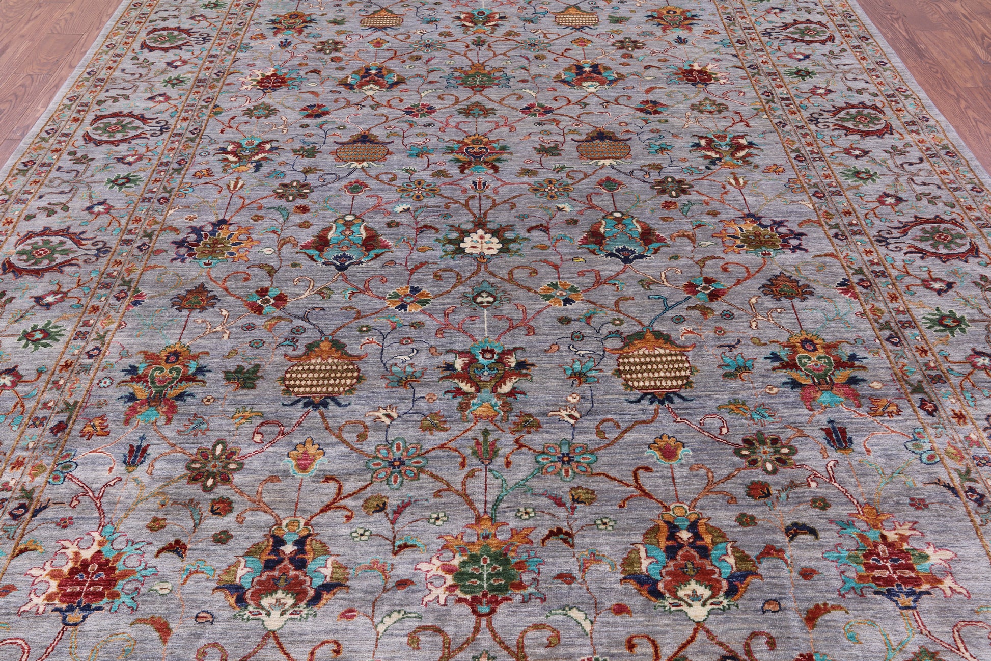 Grey Peshawar Hand Knotted Wool Rug - 9' 1" X 11' 11" - Golden Nile