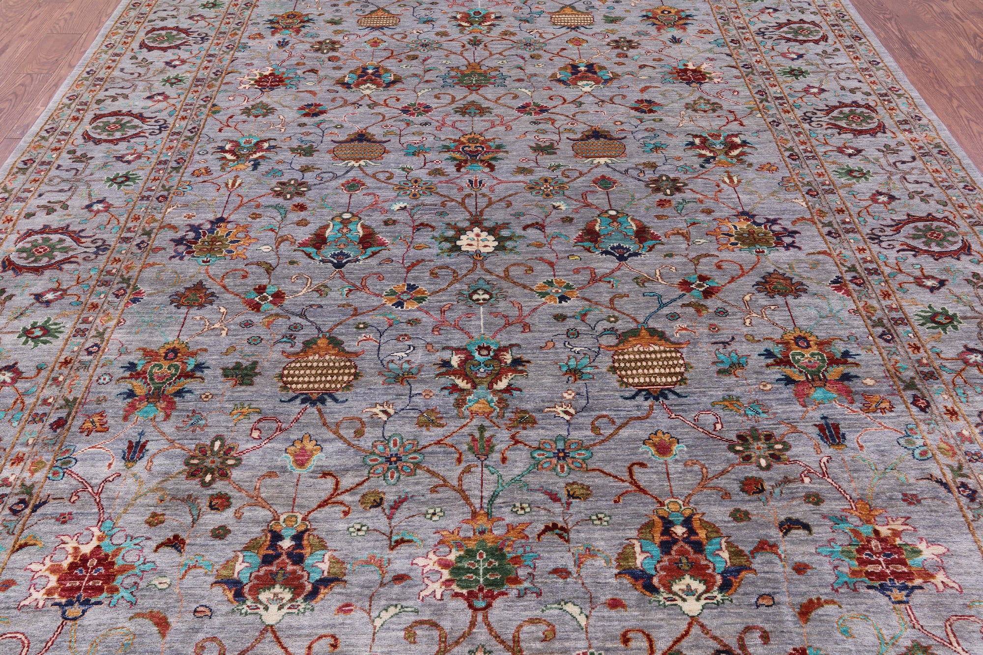 Grey Peshawar Hand Knotted Wool Rug - 9' 1" X 11' 11" - Golden Nile