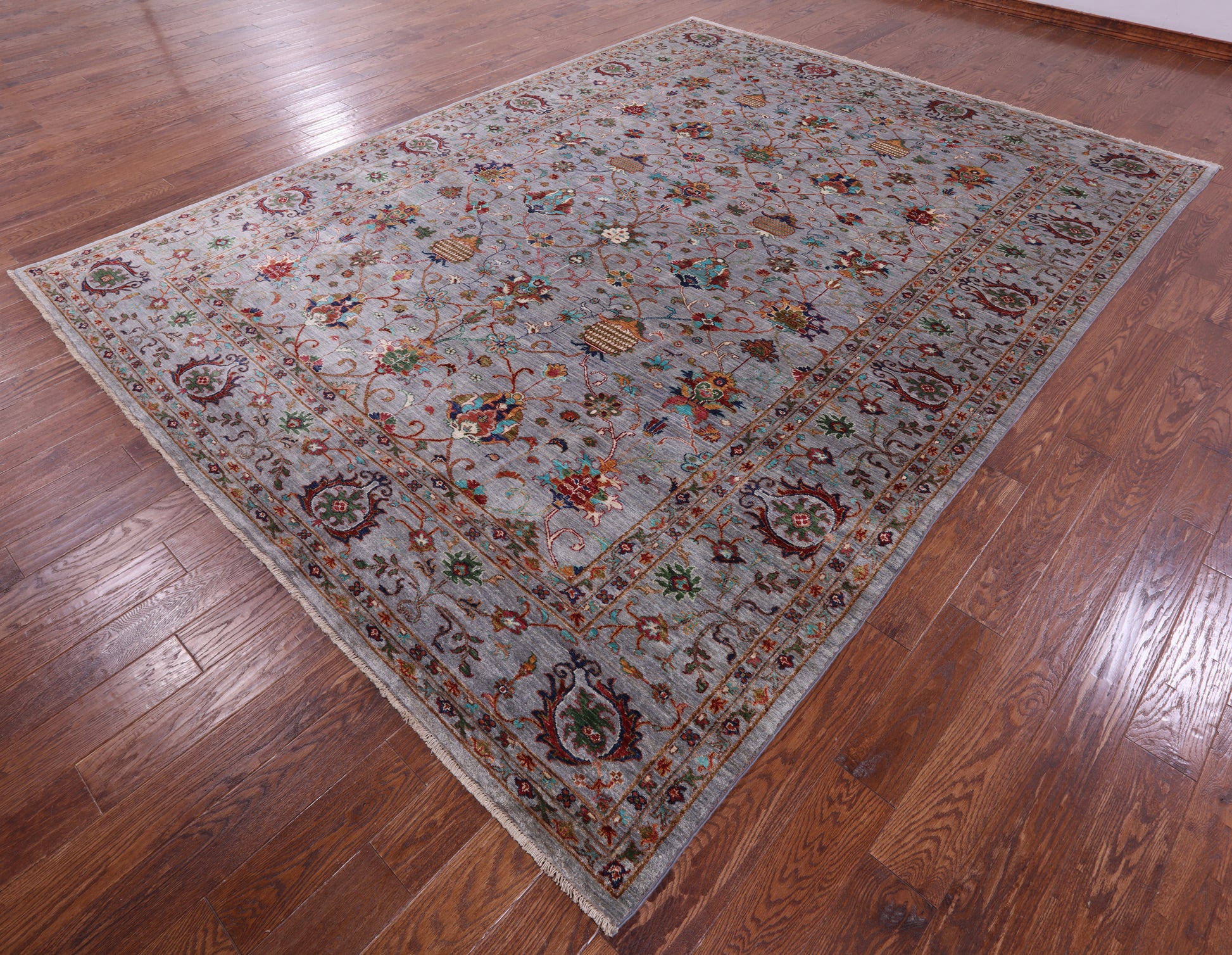 Grey Peshawar Hand Knotted Wool Rug - 9' 1" X 11' 11" - Golden Nile
