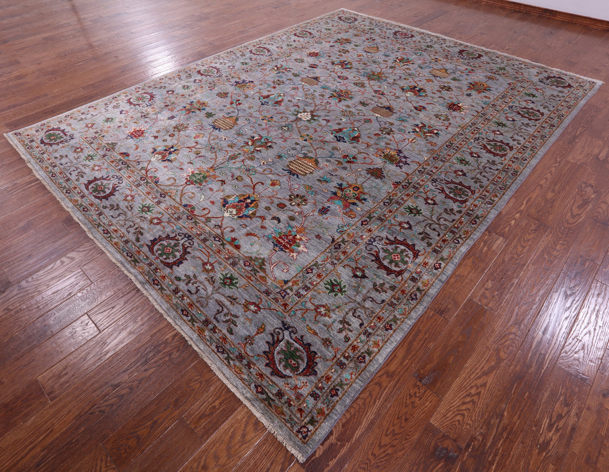 Grey Peshawar Hand Knotted Wool Rug - 9' 1" X 11' 11" - Golden Nile