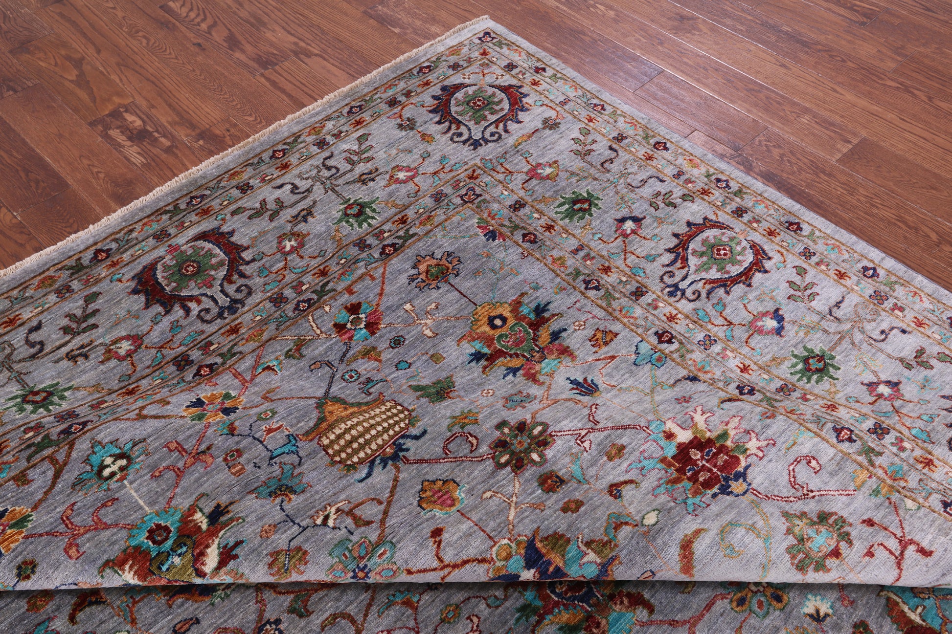 Grey Peshawar Hand Knotted Wool Rug - 9' 1" X 11' 11" - Golden Nile