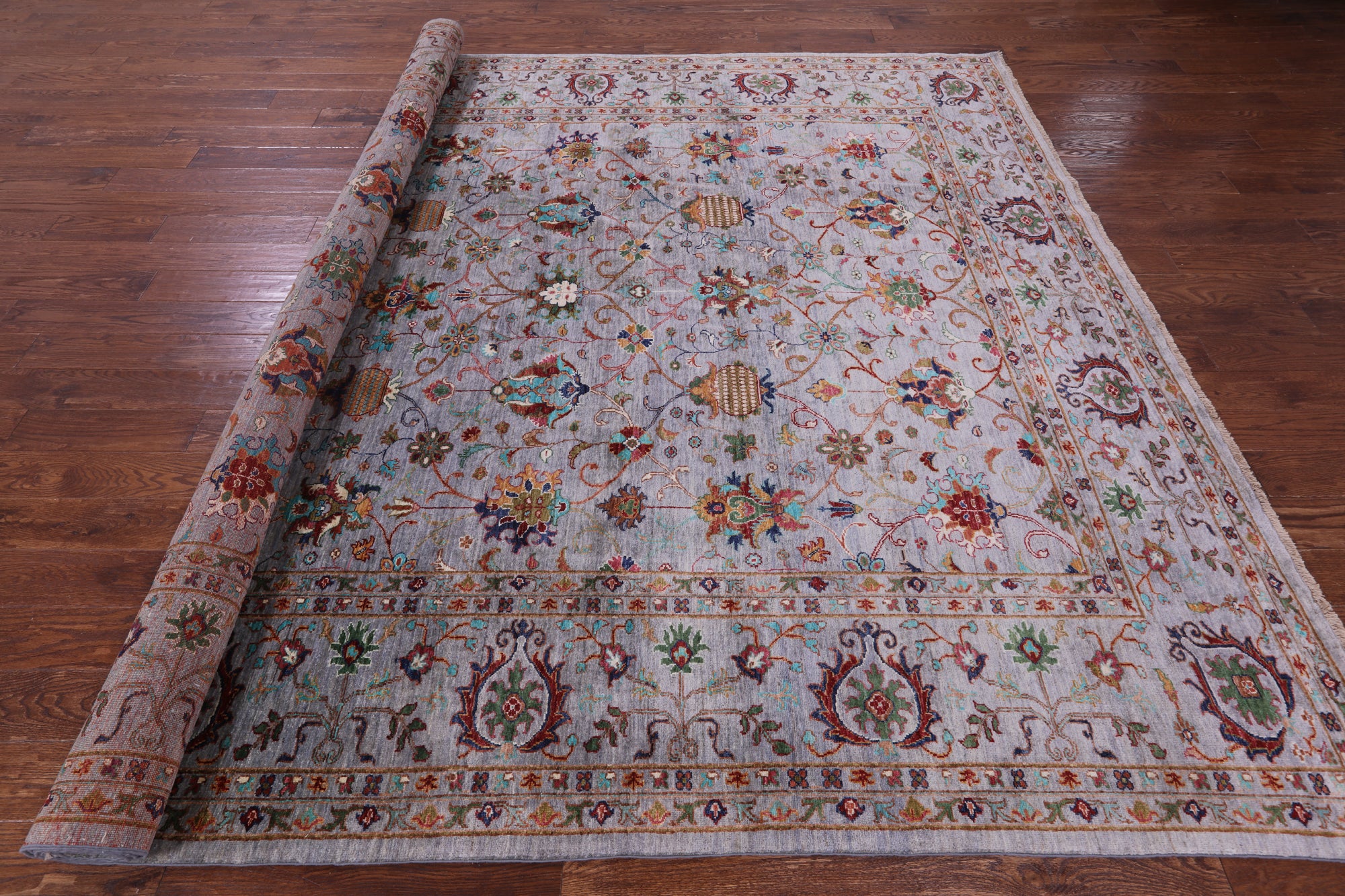 Grey Peshawar Hand Knotted Wool Rug - 9' 1" X 11' 11" - Golden Nile