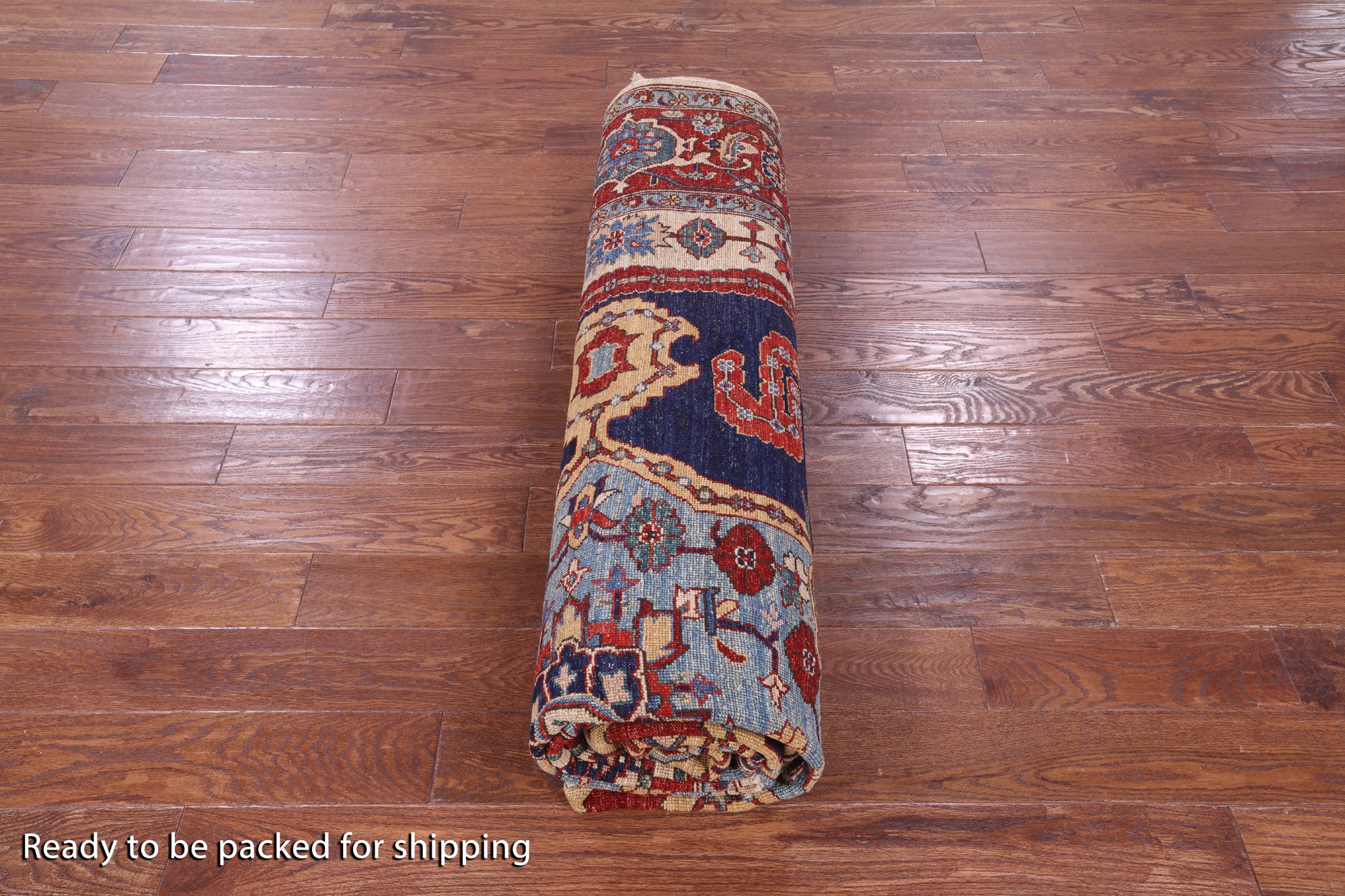 Blue Persian Fine Serapi Hand Knotted Wool Rug - 8' 10" X 11' 11" - Golden Nile