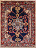 Blue Persian Fine Serapi Hand Knotted Wool Rug - 8' 10" X 11' 11" - Golden Nile