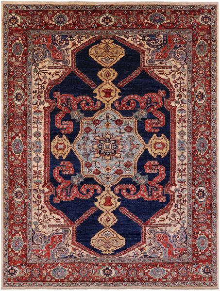 Blue Persian Fine Serapi Hand Knotted Wool Rug - 8' 10" X 11' 11" - Golden Nile