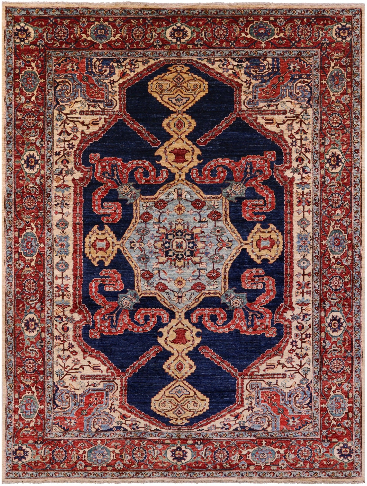 Blue Persian Fine Serapi Hand Knotted Wool Rug - 8' 10" X 11' 11" - Golden Nile
