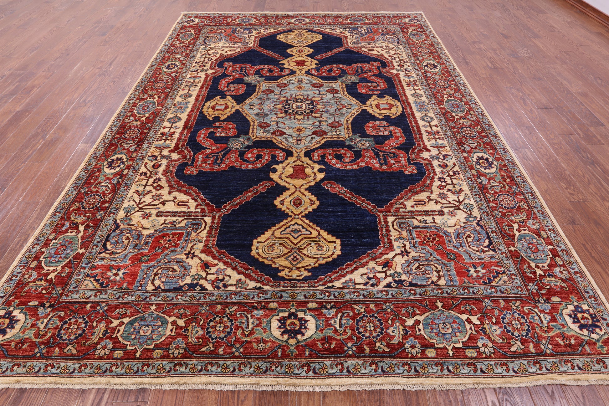 Blue Persian Fine Serapi Hand Knotted Wool Rug - 8' 10" X 11' 11" - Golden Nile